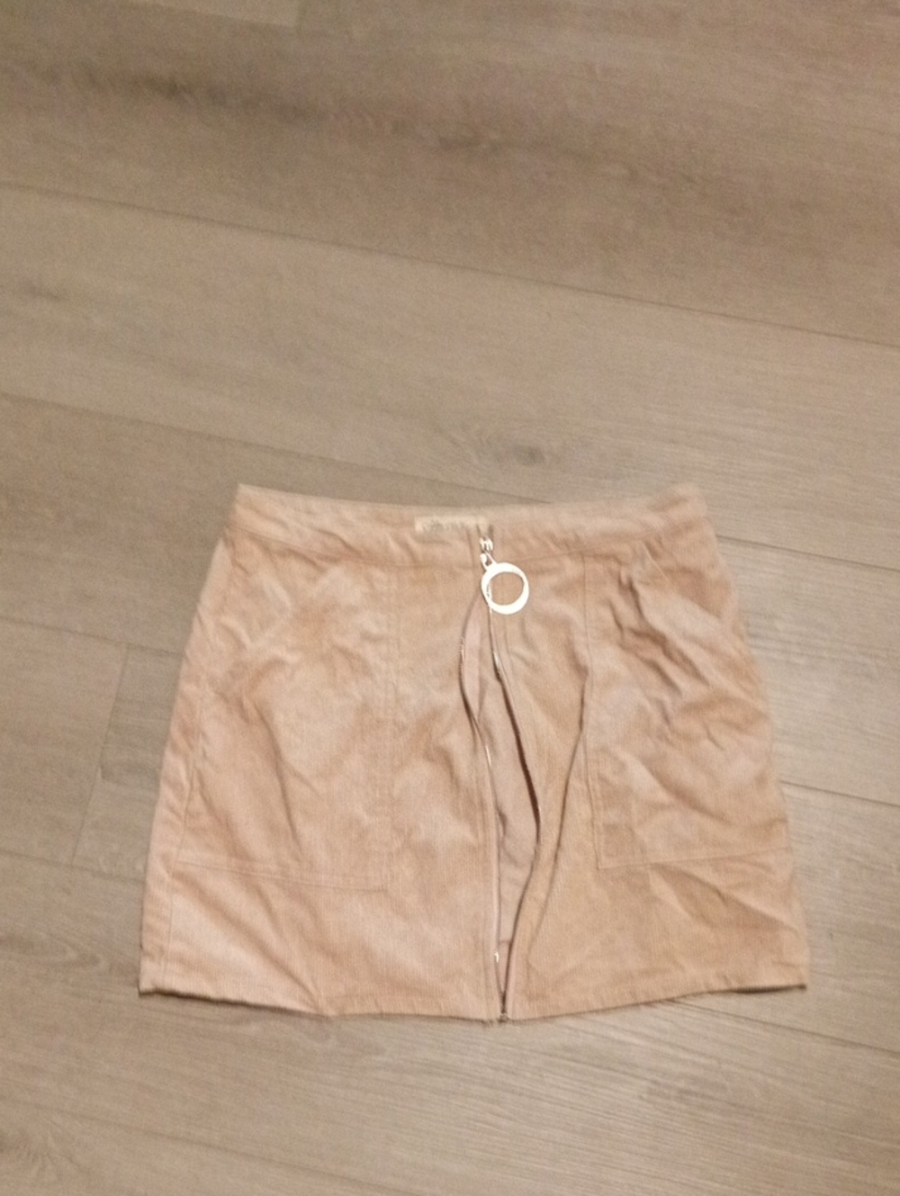 Chloe & Katie Beige Mini Skirt with Front Ring Zip